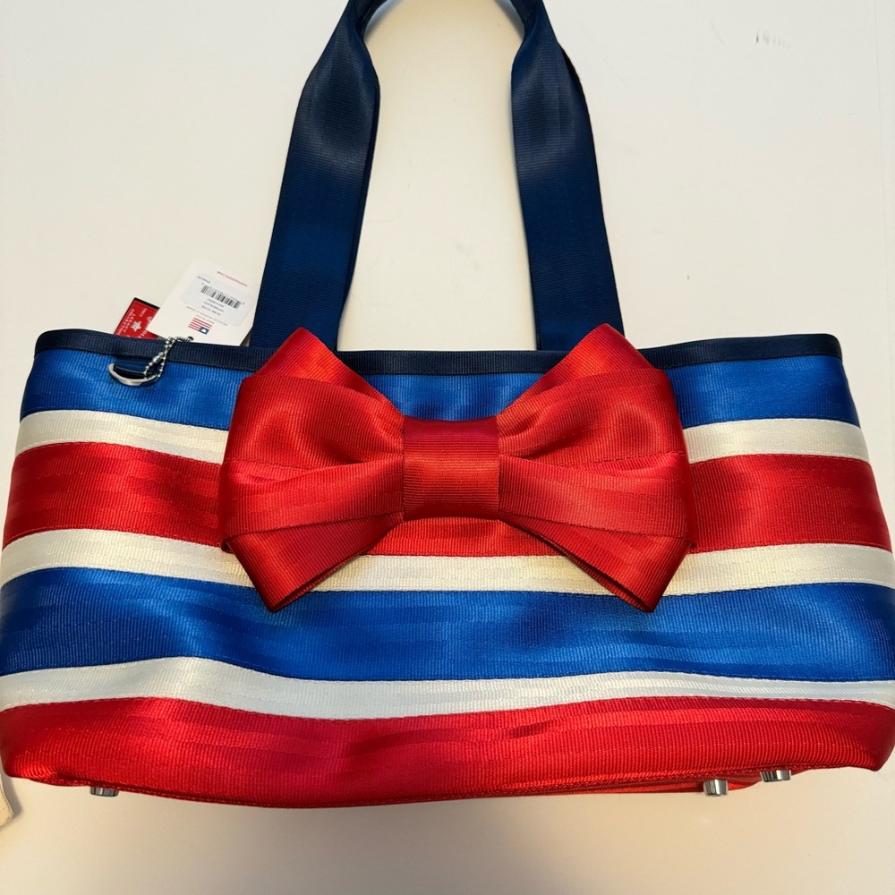 NWT Harvey Seatbelt Bag Purse Tote Red White Blue Spangled Bow 4th of July